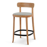 Josue 65cm Fabric Bar Stool - Natural with Silver Grey Seat - Last One Bar Stool Swady-Core