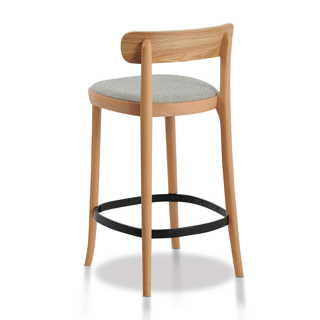 Ex Display - Josue 65cm Fabric Bar Stool - Natural with Silver Grey Seat Bar Stool Swady-Core