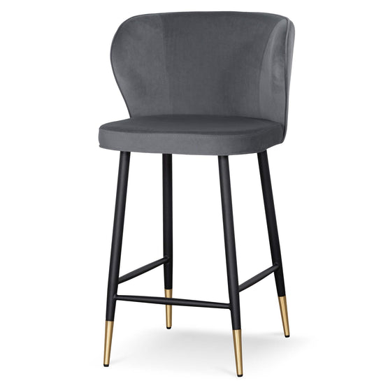 Set of 2 - Perkins 65cm Bar Stool - Grey Velvet in Black Legs Bar Stool St Chairs-Core   