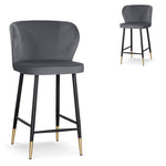 Set of 2 - Perkins 65cm Bar Stool - Grey Velvet in Black Legs Bar Stool St Chairs-Core   