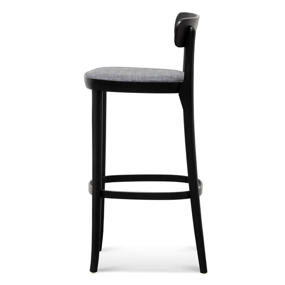 Set of 2 - Josue 65cm Fabric Bar Stool - Black with Pepper Grey Seat Bar Stool Swady-Core   