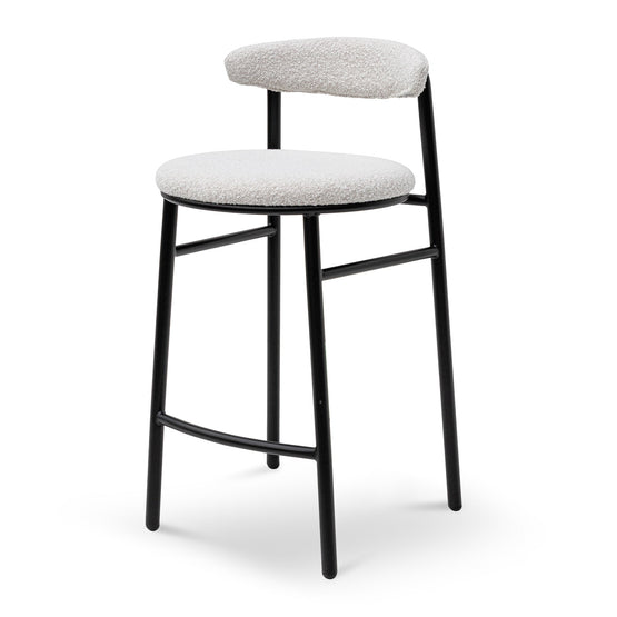 Set of 2 - Oneal 65cm Bar Stool - Moon White Boucle and Black Legs Bar Stool Swady-Core   