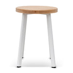 Ex Display - James 46cm Natural Wooden Seat Low Stool - White Legs Low Stool New Home-Core