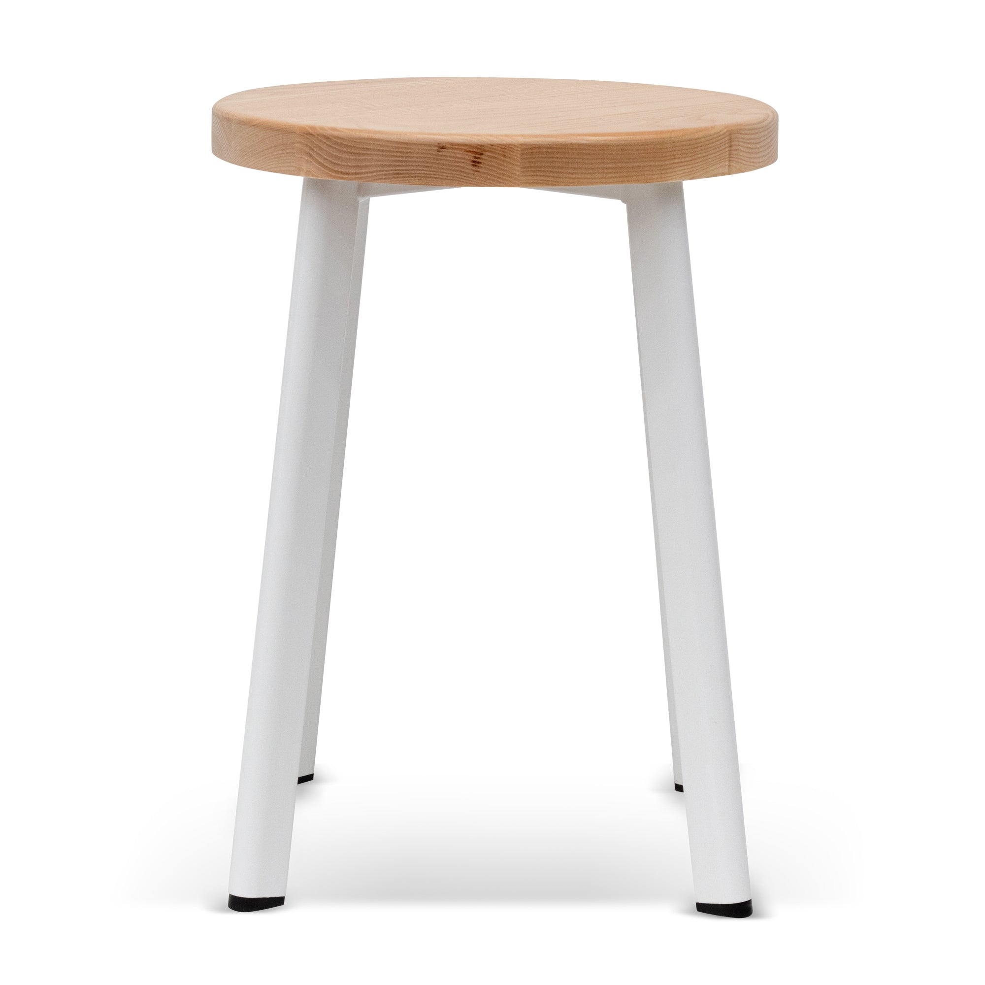 Ex Display - James 46cm Natural Wooden Seat Low Stool - White Legs Low Stool New Home-Core