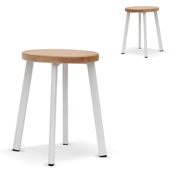 Set of 2 - James 46cm Natural Wooden Seat Low Stool - White Legs Low Stool New Home-Core   