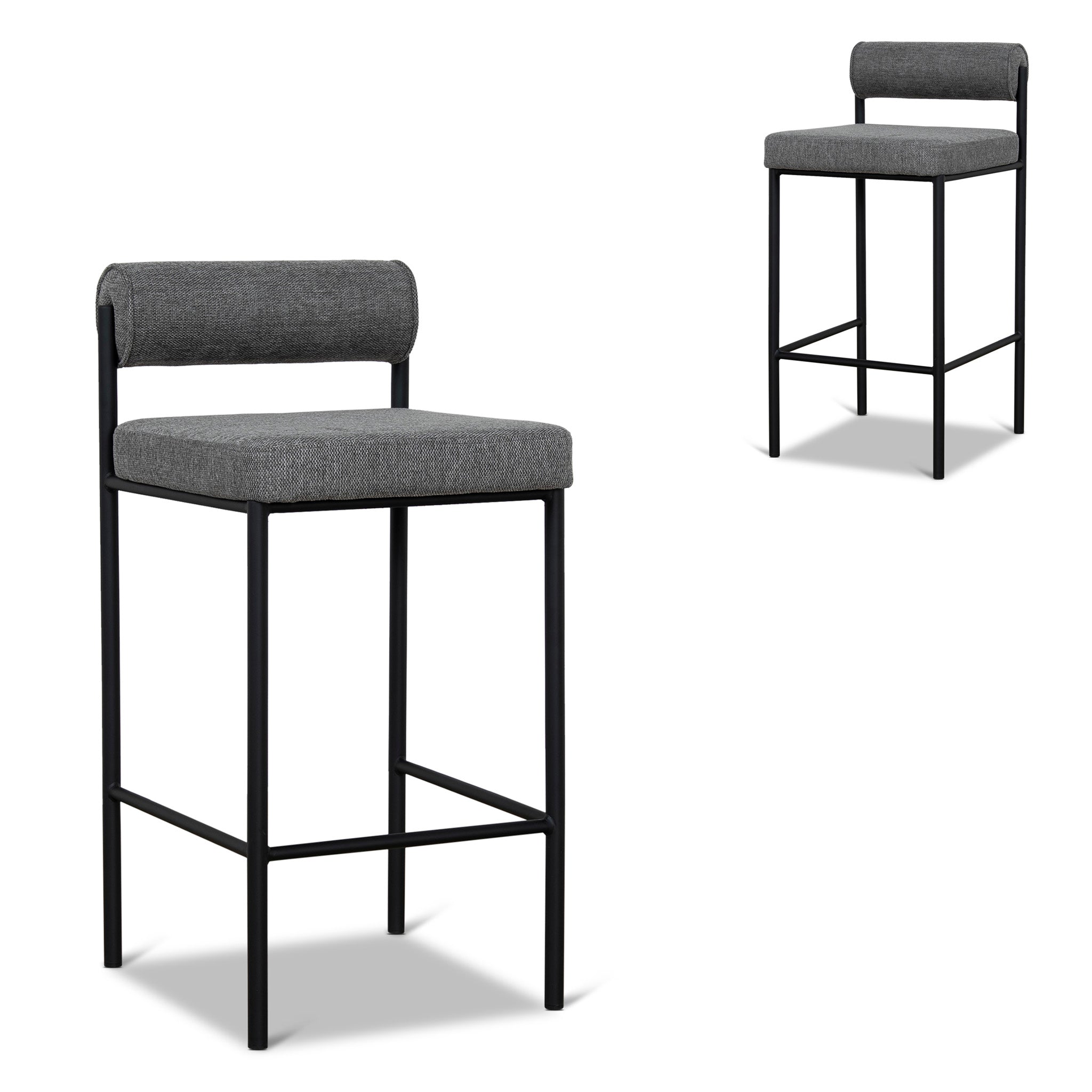 Set of 2 - Shaffer 65cm Fabric Bar Stool - Spec Smoke Grey Bar Stool Freehold-Core