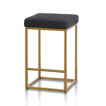 Adela Black Boucle Bar Stool - Brushed Gold Base Bar Stool Blue Steel Sofa- Core   