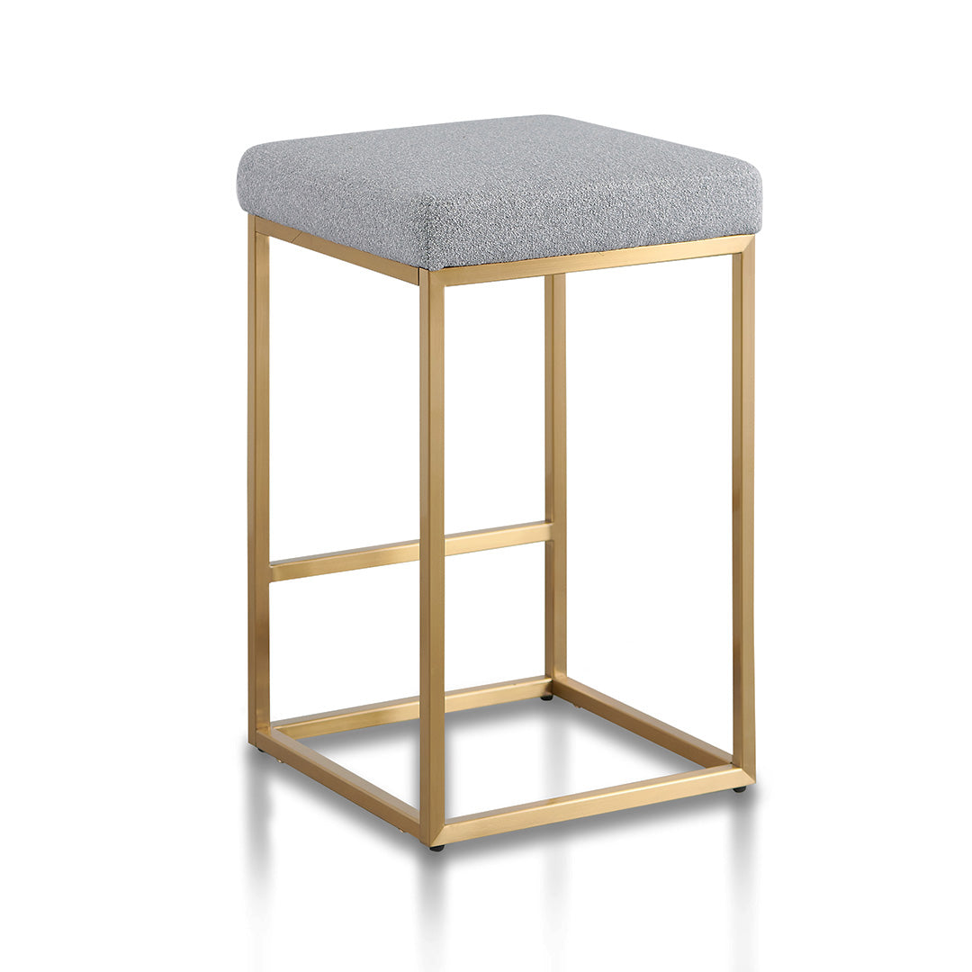 Ex Display - Adela Hail Grey Bar Stool - Brushed Gold Base Bar Stool Blue Steel Sofa- Core