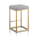 Ex Display - Adela Hail Grey Bar Stool - Brushed Gold Base Bar Stool Blue Steel Sofa- Core