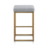 Ex Display - Adela Hail Grey Bar Stool - Brushed Gold Base Bar Stool Blue Steel Sofa- Core