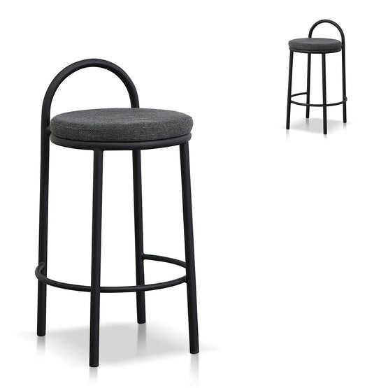 Set of 2 Mclean 63cm Black Frame Bar Stool Charcoal Grey Interior
