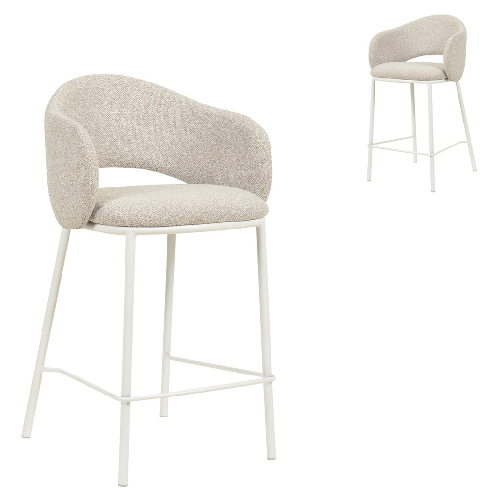 Set of 2 - Mani 65cm White Bar Stool - Clay Grey Bar Stool Freehold-Core   