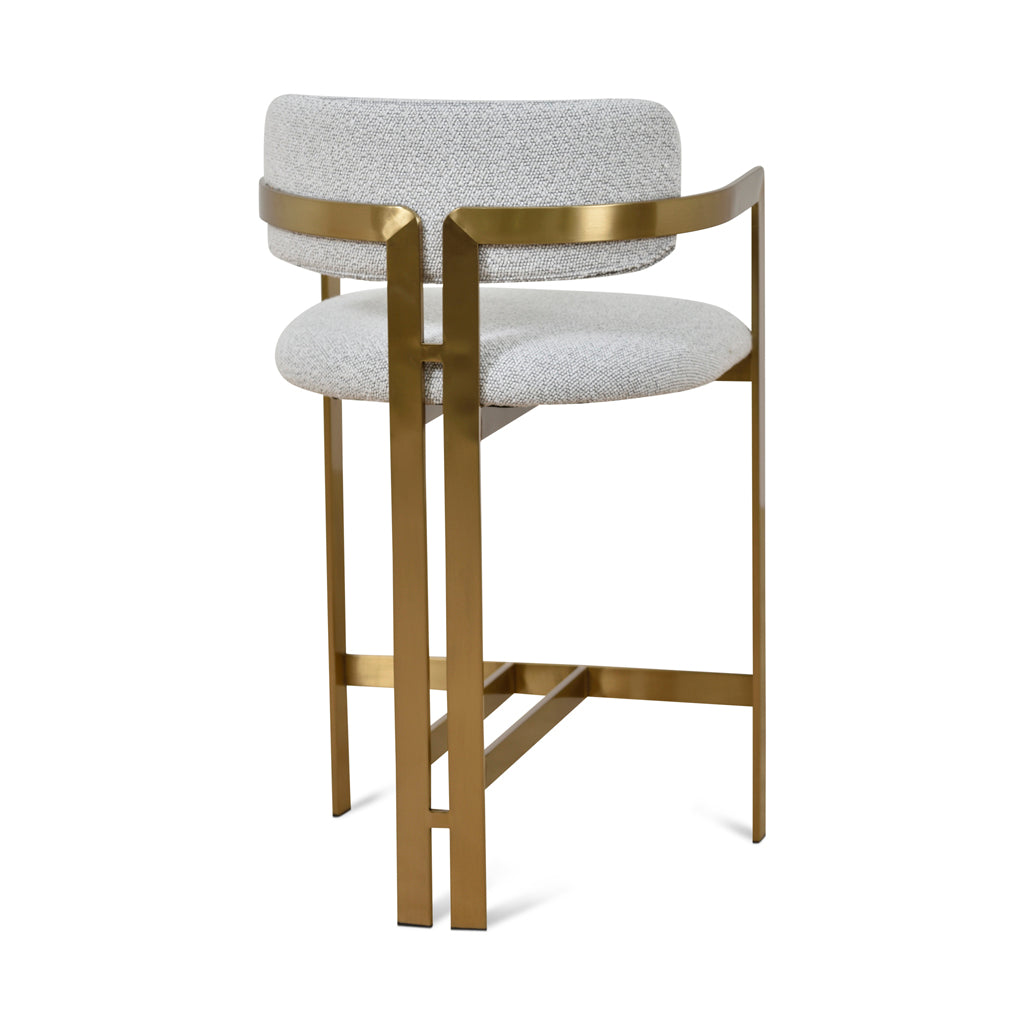 Ex Display - Tonu 65cm Brushed Gold Bar Stool - Light Grey Boucle Bar Stool K Steel-Core