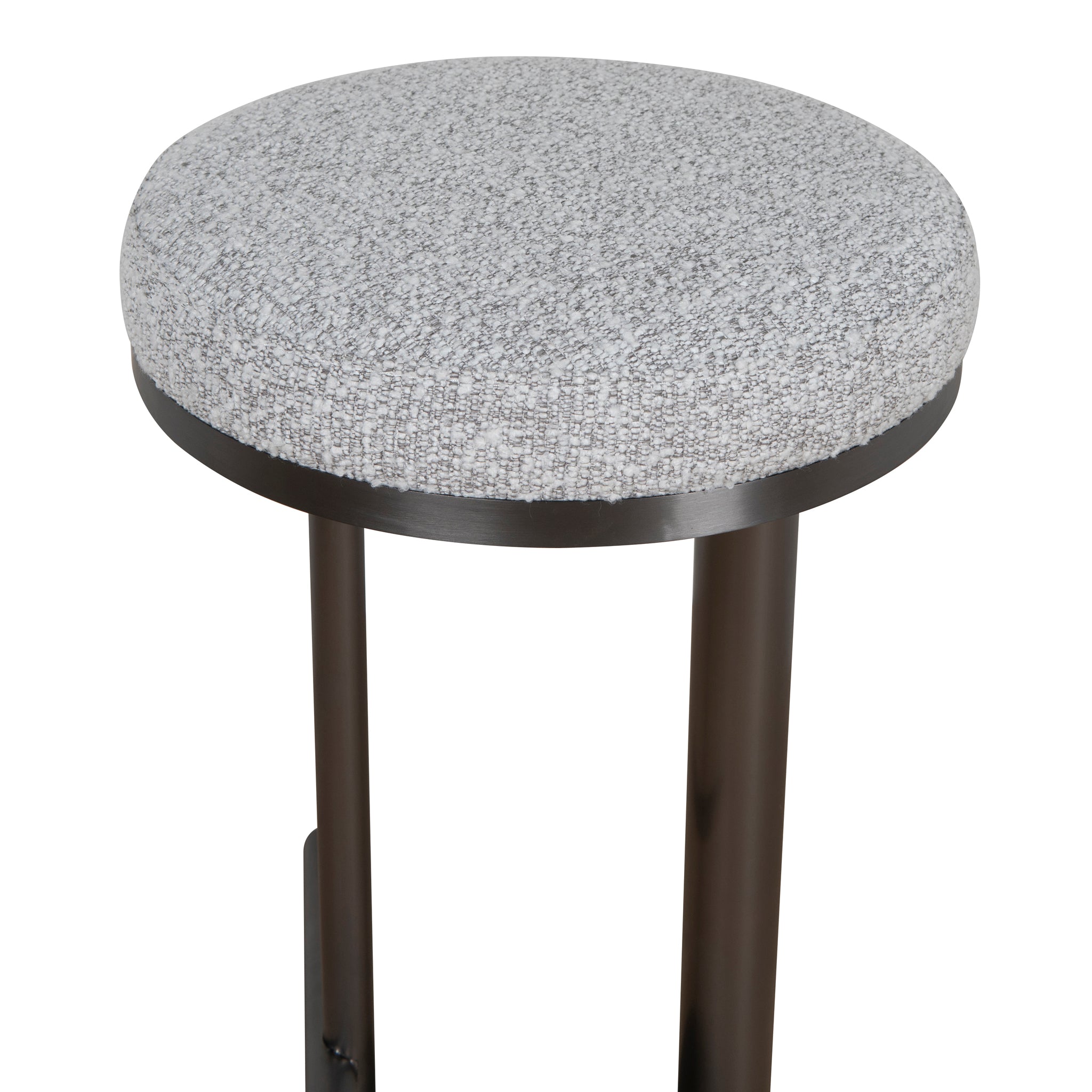 Ex Display - Jovan 68cm Brush Black Bar Stool - Silver Grey Boucle Bar Stool Blue Steel Sofa- Core