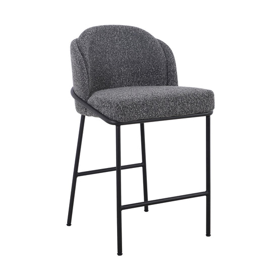 Set of 2 - Abiram 65cm Bar Stool - Anthracite Grey Boucle Bar Stool St Chairs-Core   