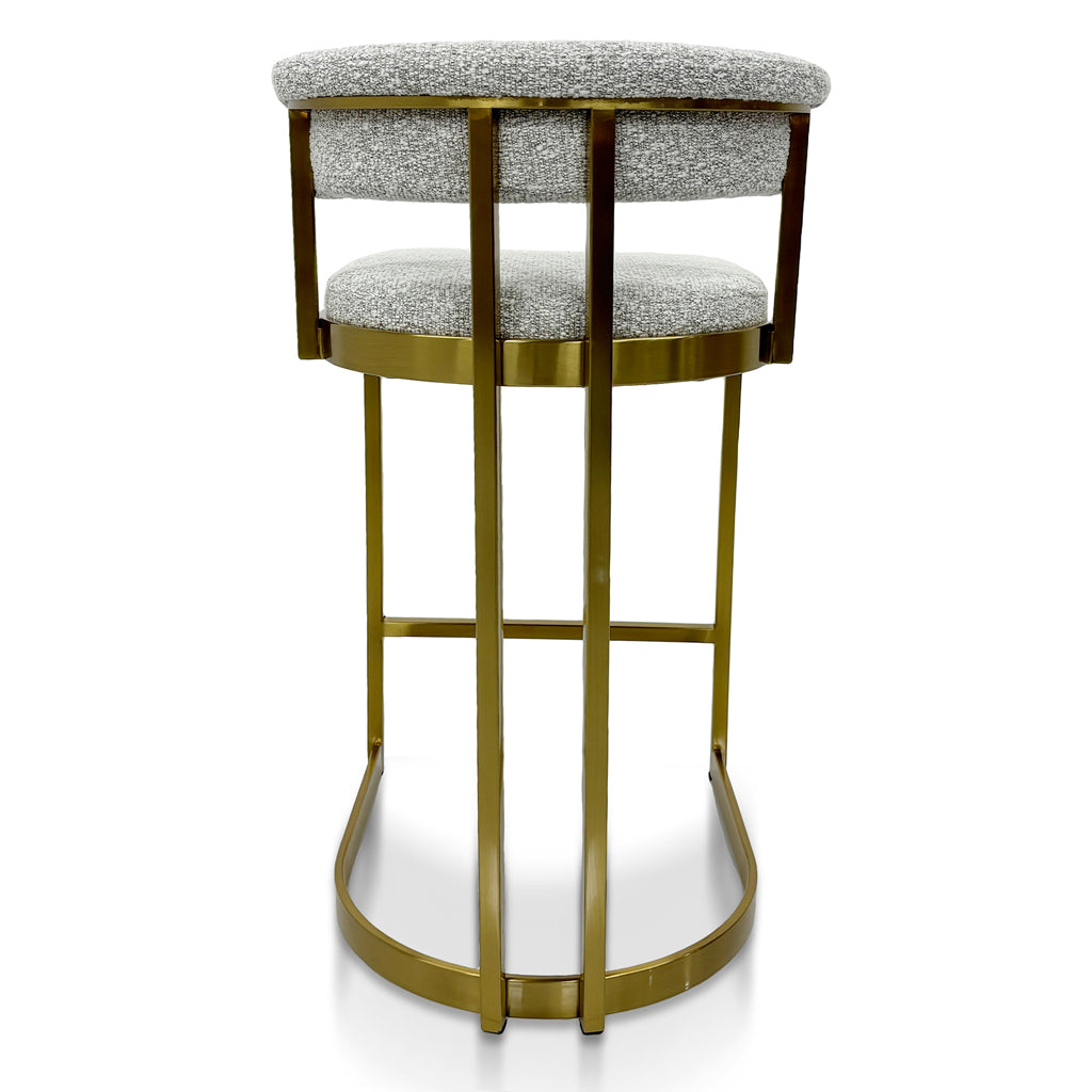 Ex Display - Adela Silver Grey Boucle Bar Stool - Golden Base Bar Stool Blue Steel Sofa- Core