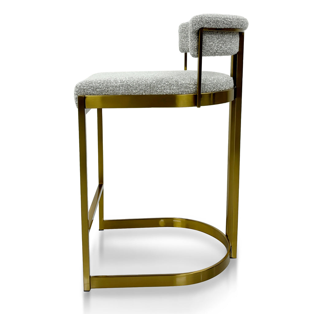 Ex Display - Adela Silver Grey Boucle Bar Stool - Golden Base Bar Stool Blue Steel Sofa- Core