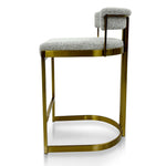 Ex Display - Adela Silver Grey Boucle Bar Stool - Golden Base Bar Stool Blue Steel Sofa- Core