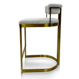 Ex Display - Adela Silver Grey Boucle Bar Stool - Golden Base Bar Stool Blue Steel Sofa- Core