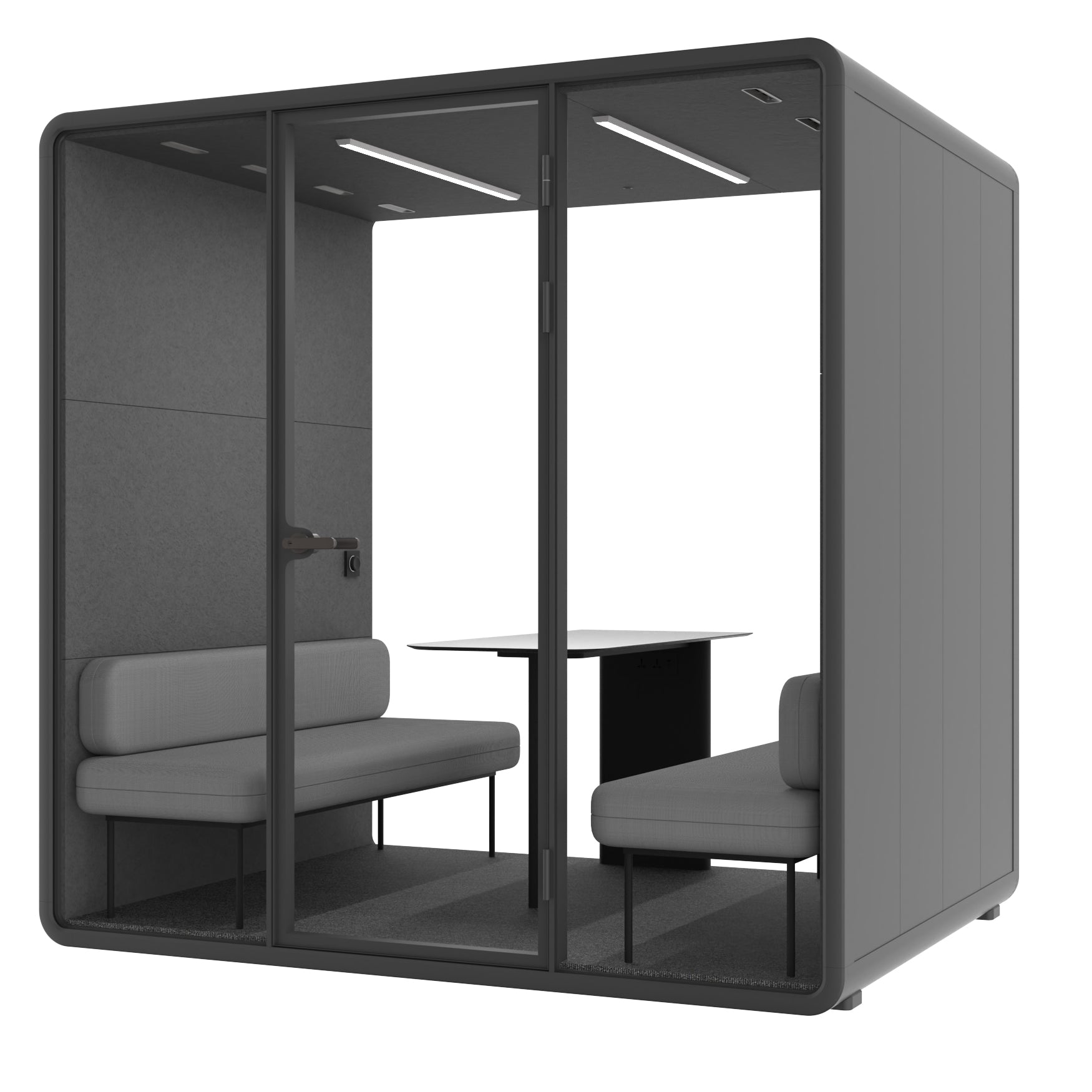 Evolve 4 Person Large Meeting Pod - Black with Furniture by Humble Office Silent Booth Hbox-Core   