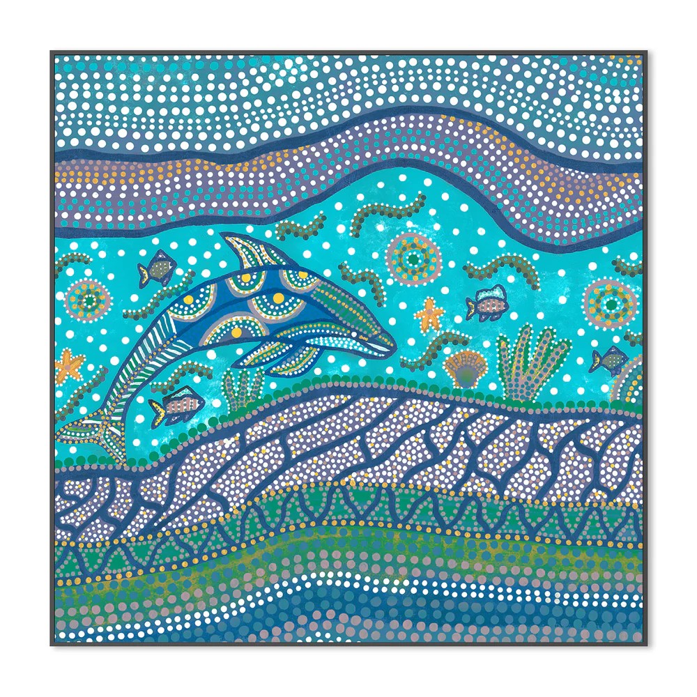 Badarr Journey Turquoise, By Tahni Derbin Wall Art Gioia-Local 50x50cm Framed Canvas Black