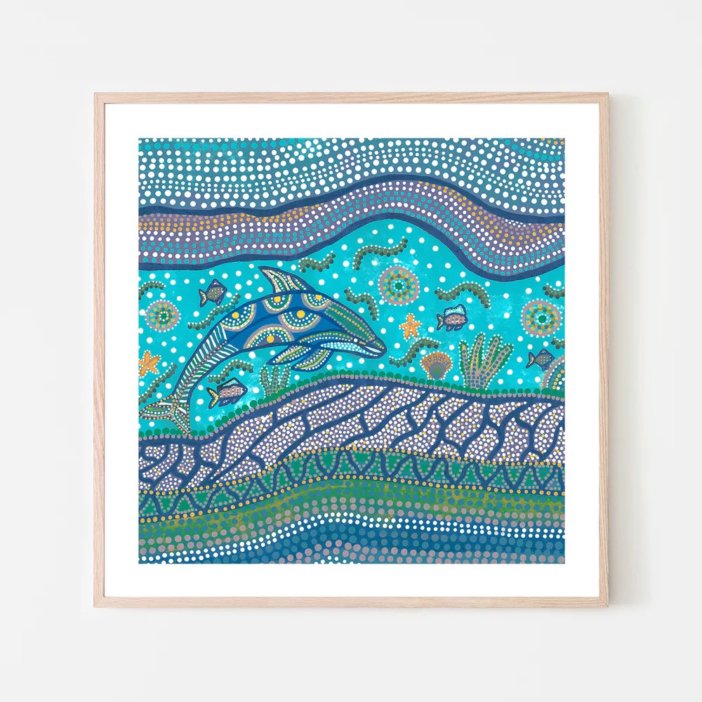 Badarr Journey Turquoise, By Tahni Derbin Wall Art Gioia-Local 50x50cm Framed Poster Black