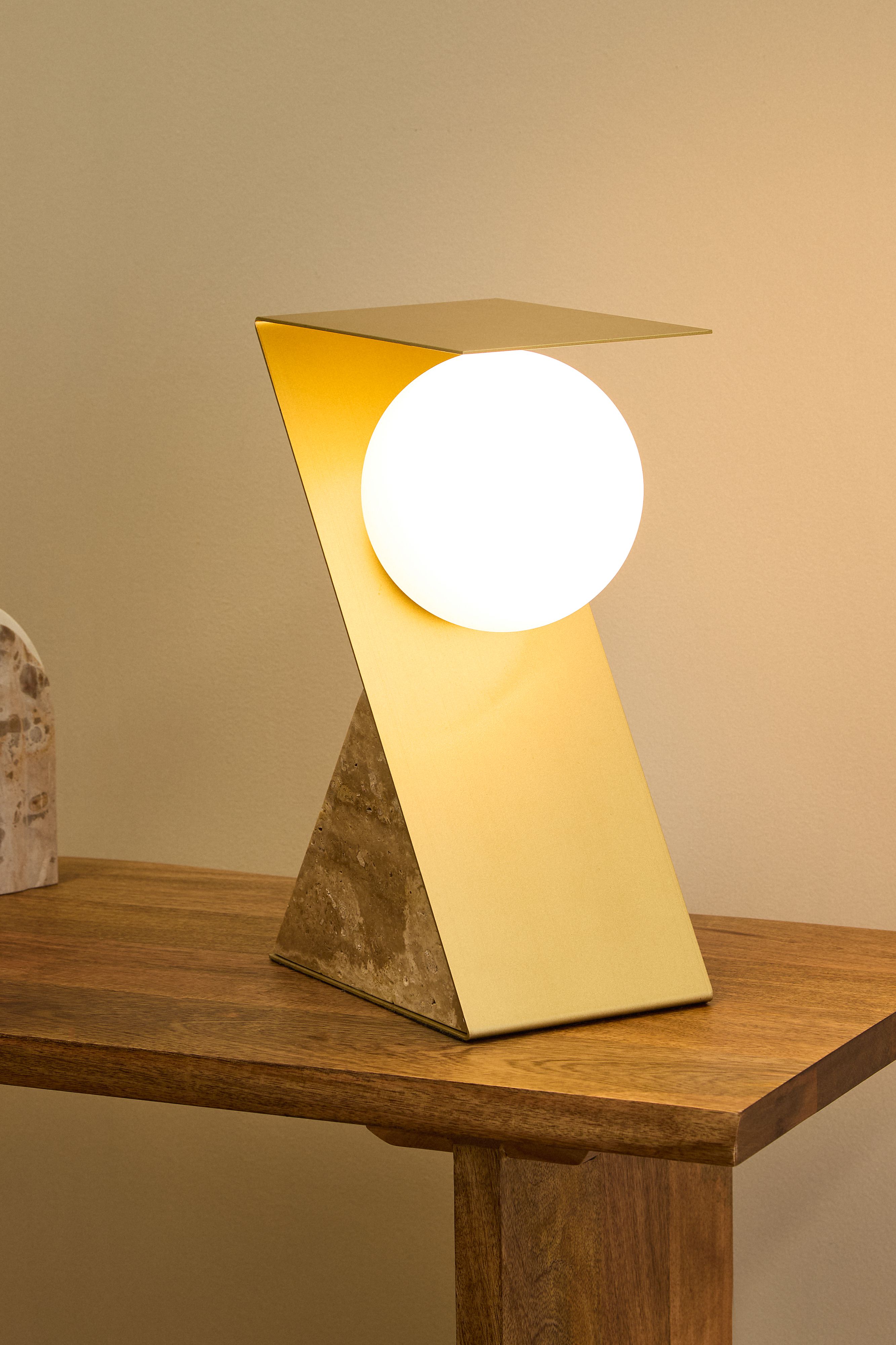 Bias Travertine Table Lamp - Brown & Gold Lighting Albi-Local