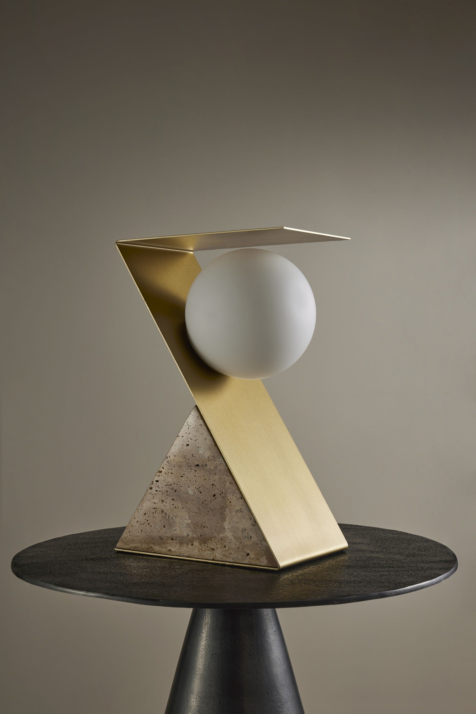 Bias Travertine Table Lamp - Brown & Gold Lighting Albi-Local