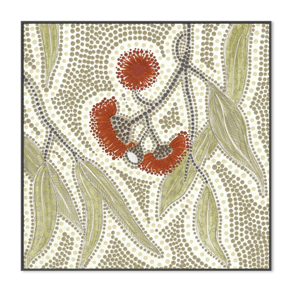 Blooming, Muted Green Tone, By Domica Hill Wall Art Gioia-Local Black Framed Canvas 50x50cm