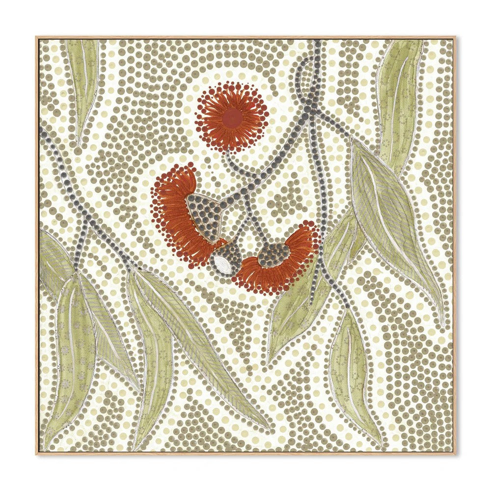 Blooming, Muted Green Tone, By Domica Hill Wall Art Gioia-Local Oak Framed Canvas 50x50cm