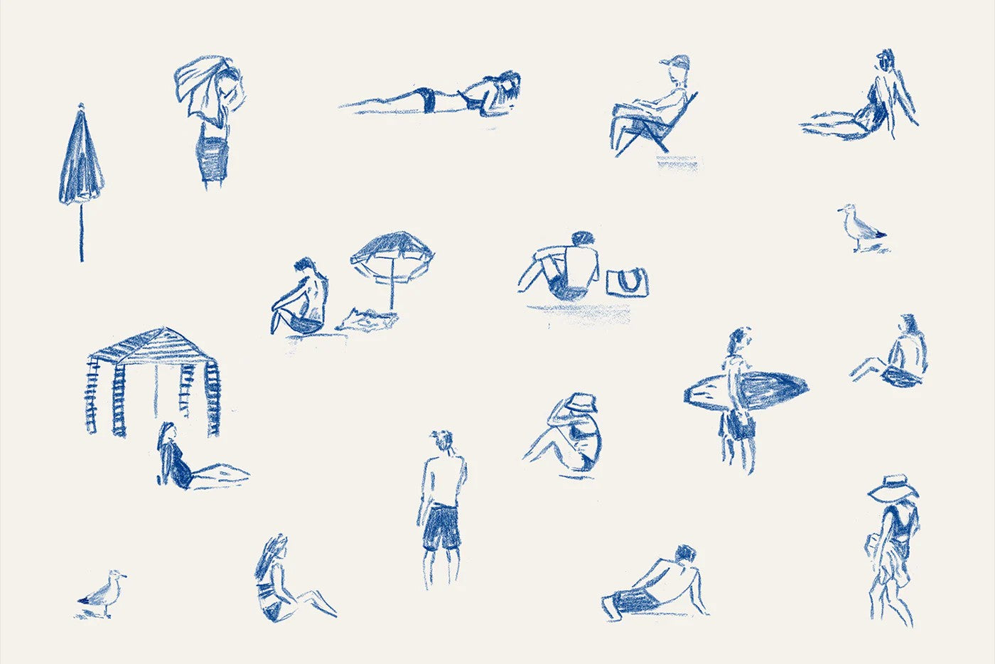 Blue Beach People Landscape, By Cass Deller Wall Art Gioia-Local 60x40cm Framed Canvas Gold