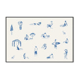 Blue Beach People Landscape, By Cass Deller Wall Art Gioia-Local 60x40cm Framed Canvas Black