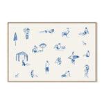 Blue Beach People Landscape, By Cass Deller Wall Art Gioia-Local 60x40cm Framed Canvas Oak