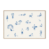 Blue Beach People Landscape, By Cass Deller Wall Art Gioia-Local 60x40cm Framed Canvas Oak