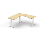 Boost Crank Corner Workstation Corner Desk Rline-Local Natural Table Top White Satin Powder Coated 150cm (W) x 75cm-150cm (D) x 70.5cm-115.5cm (H)