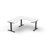 Boost Crank Corner Workstation Corner Desk Rline-Local White Table Top Black Satin Powder Coated 150cm (W) x 75cm-150cm (D) x 70.5cm-115.5cm (H)