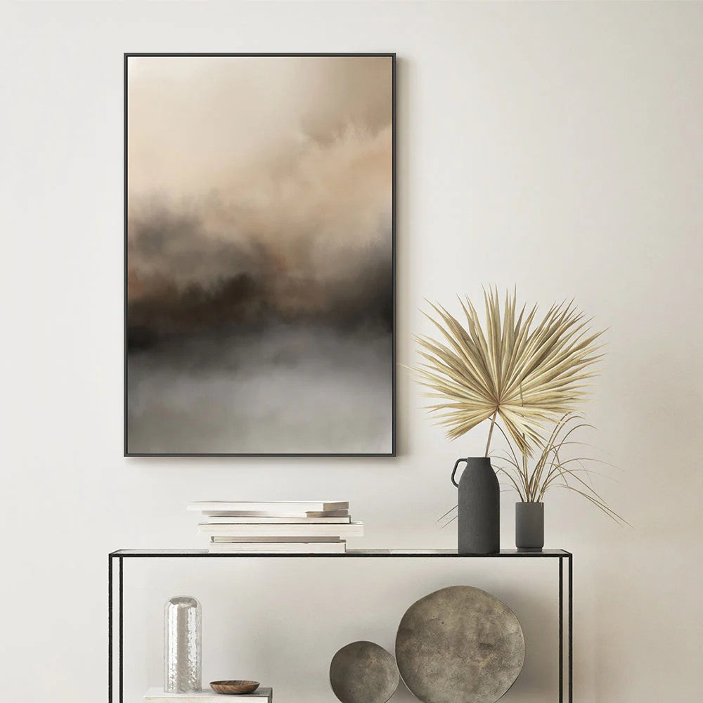 Ex Display - Brown Blurred Mountains 90cm x 135cm Framed Canvas - Black Frame Wall Art Gioia-Local