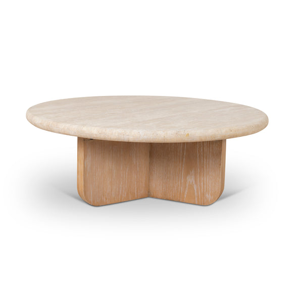 Kalin 90cm Round Travertine Coffee Table - Natural | Interior Secrets