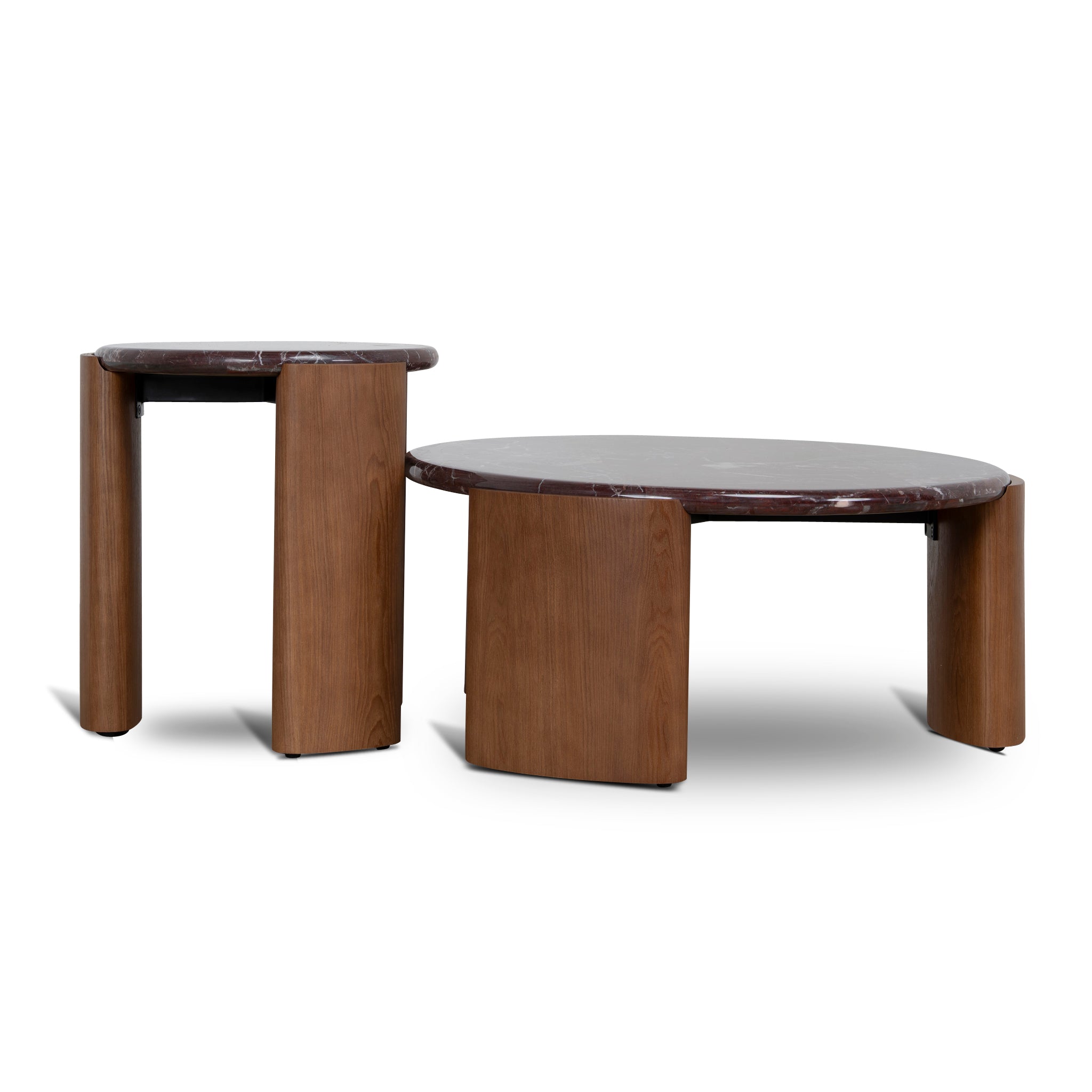 Marbela Nested Rosso Levanto Marble Coffee Table - Walnut Coffee Table NY-Core