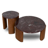 Marbela Nested Rosso Levanto Marble Coffee Table - Walnut Coffee Table NY-Core