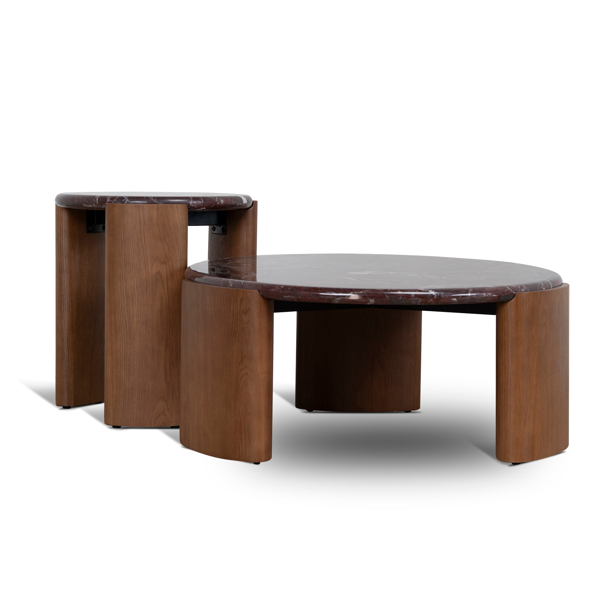 Marbela Nested Rosso Levanto Marble Coffee Table - Walnut Coffee Table NY-Core