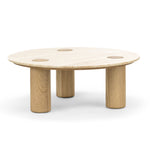 Rovelle 100cm Round Travertine Coffee Table - Cream & Natural Oak Coffee Table Eastern-Local