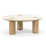Rovelle 100cm Round Travertine Coffee Table - Cream & Natural Oak Coffee Table Eastern-Local