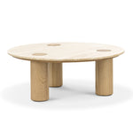 Rovelle 100cm Round Travertine Coffee Table - Cream & Natural Oak Coffee Table Eastern-Local