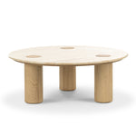 Rovelle 100cm Round Travertine Coffee Table - Cream & Natural Oak Coffee Table Eastern-Local