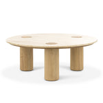 Rovelle 100cm Round Travertine Coffee Table - Cream & Natural Oak Coffee Table Eastern-Local