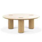 Rovelle 100cm Round Travertine Coffee Table - Cream & Natural Oak Coffee Table Eastern-Local
