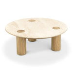 Rovelle 100cm Round Travertine Coffee Table - Cream & Natural Oak Coffee Table Eastern-Local