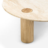 Rovelle 100cm Round Travertine Coffee Table - Cream & Natural Oak Coffee Table Eastern-Local