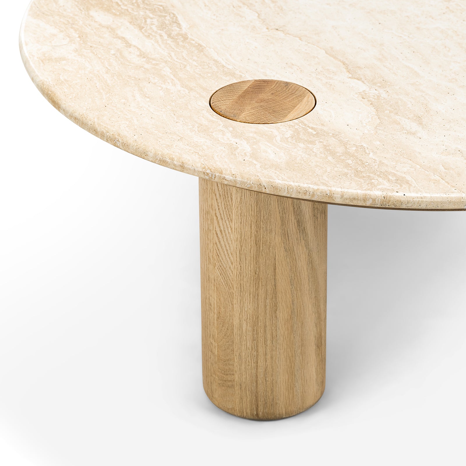 Rovelle 100cm Round Travertine Coffee Table - Cream & Natural Oak Coffee Table Eastern-Local